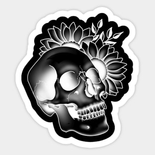 Skull and sunflowers white Sticker